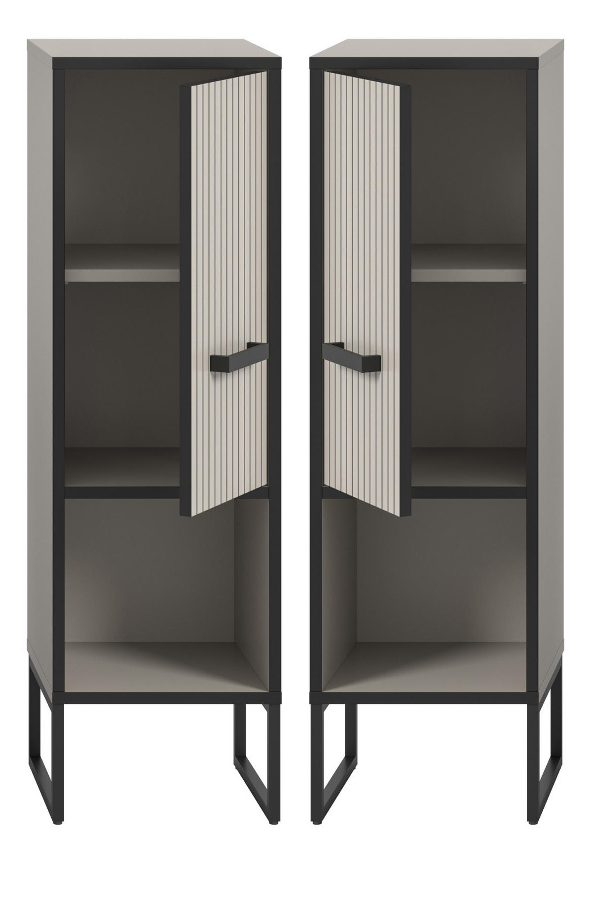 KOMMODE schwarz, sand 30 cm, Badschrank mit Soft-Close - Sandfarben/Schwarz, Holzwerkstoff/Metall (30/101/32cm) - Inn.Furn