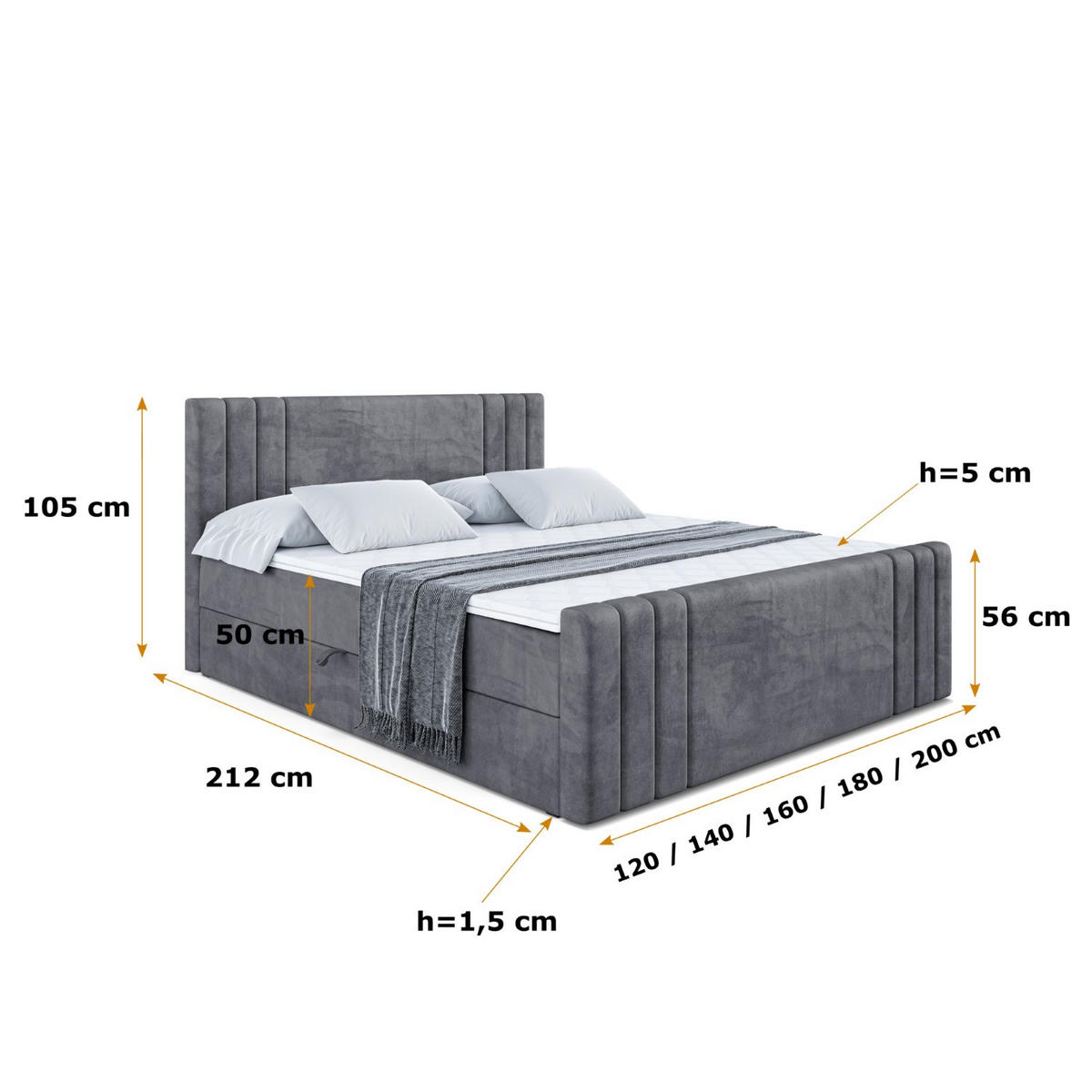 BOXBETT CELESTIA-Z - 160x200 cm - H3 - Dunkelgrau - Dunkelgrau, Holzwerkstoff (160/200cm) - ALTDECOR