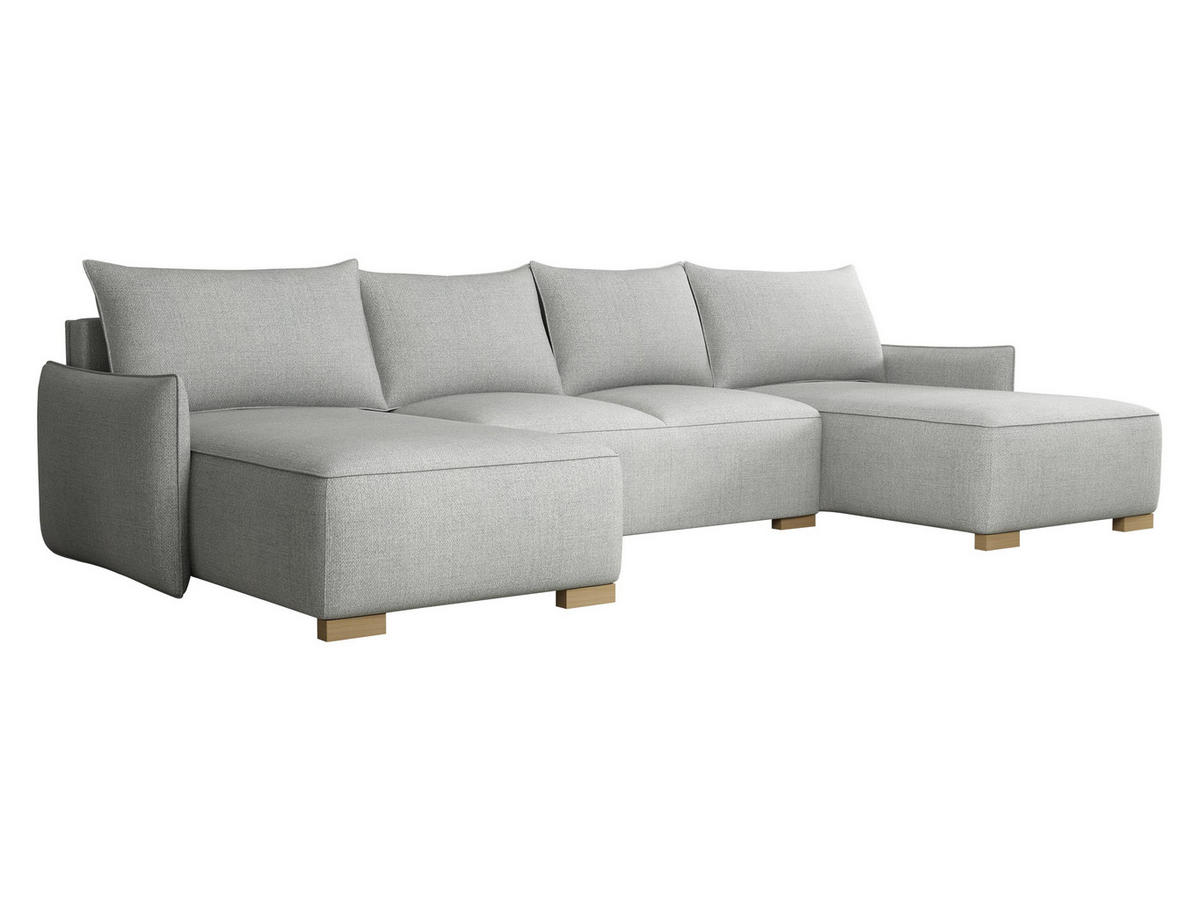 WOHNLANDSCHAFT Focus U - Hellgrau/Naturfarben, Holz/Textil (328/87/155cm) - MIRJAN24