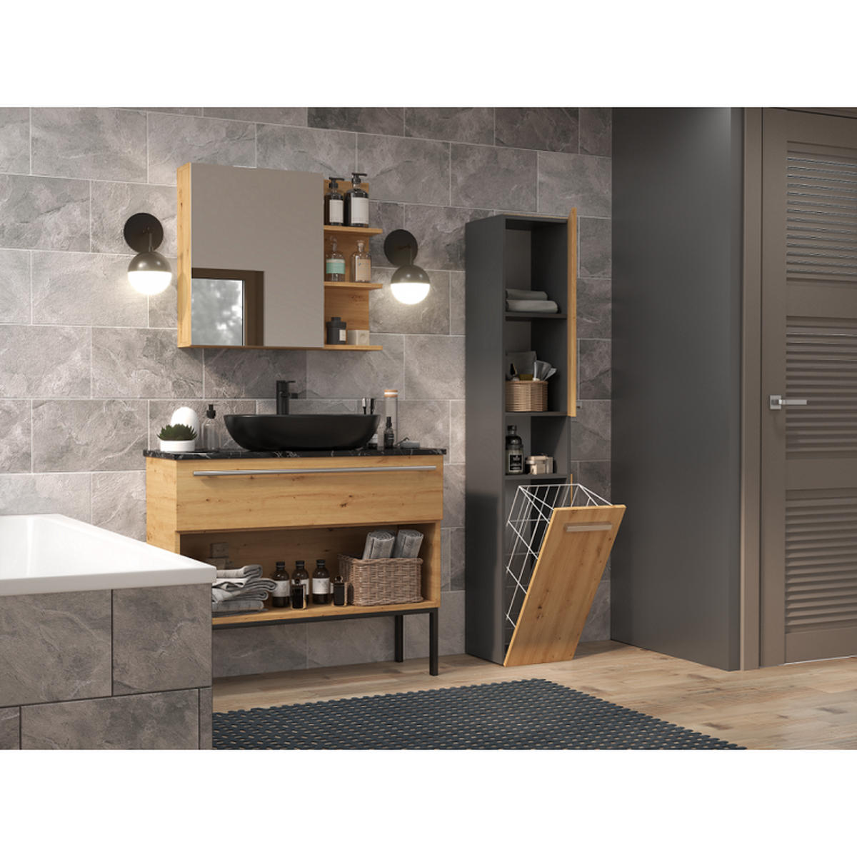 SKRIŇA kúpeľňová - antracitová, kompozitné drevo (31/174/30cm) - RAUMHIRSCH FURNITURE