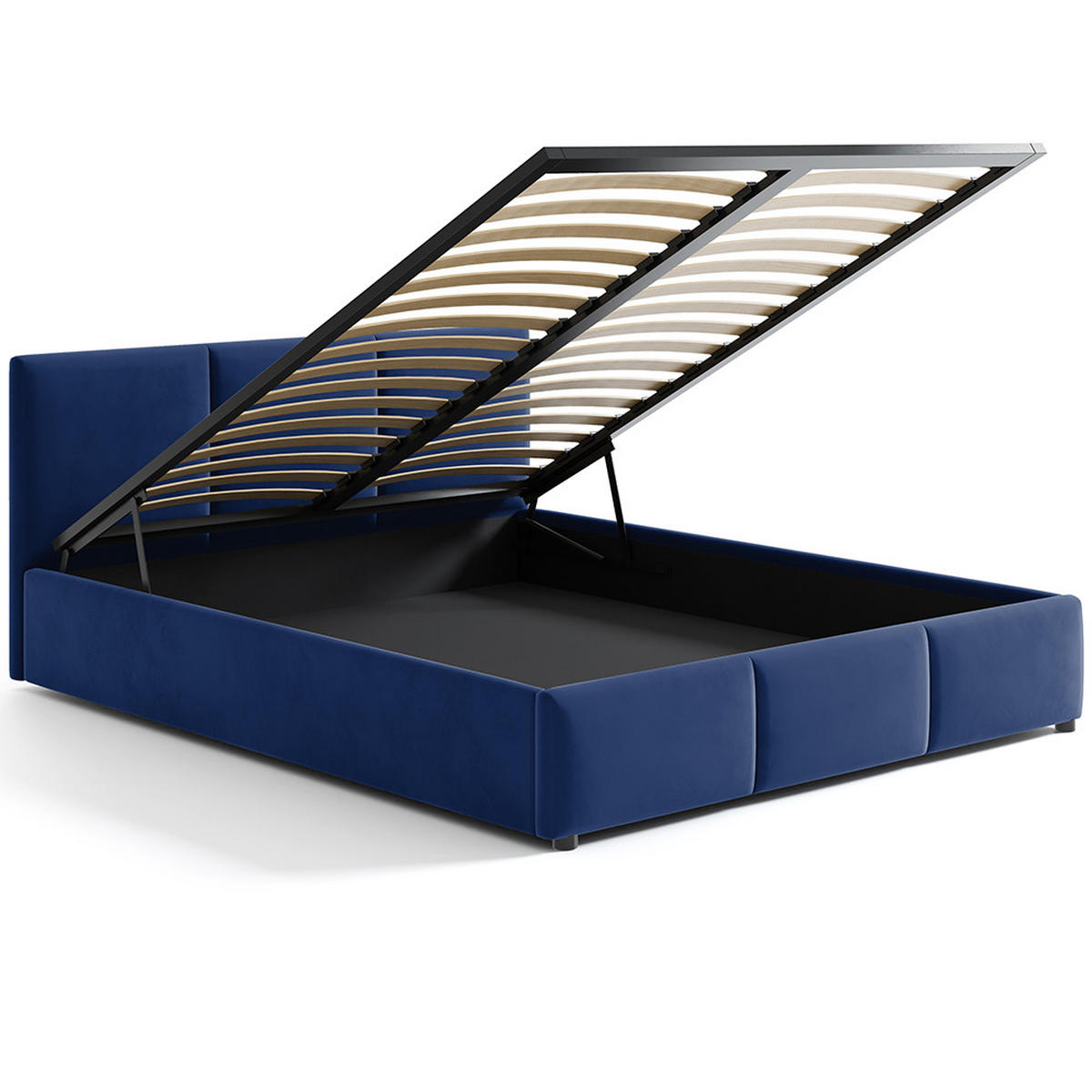 POLSTERBETT 160×200 mit Bettkasten und Lattenrost Nela HLR-64 Blau Velours - Blau, Holz (160/200cm) - Jana
