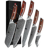 KÜCHENMESSER Set 5-teilig Damaststahl Rosenholz Griff - Multicolor, Holz