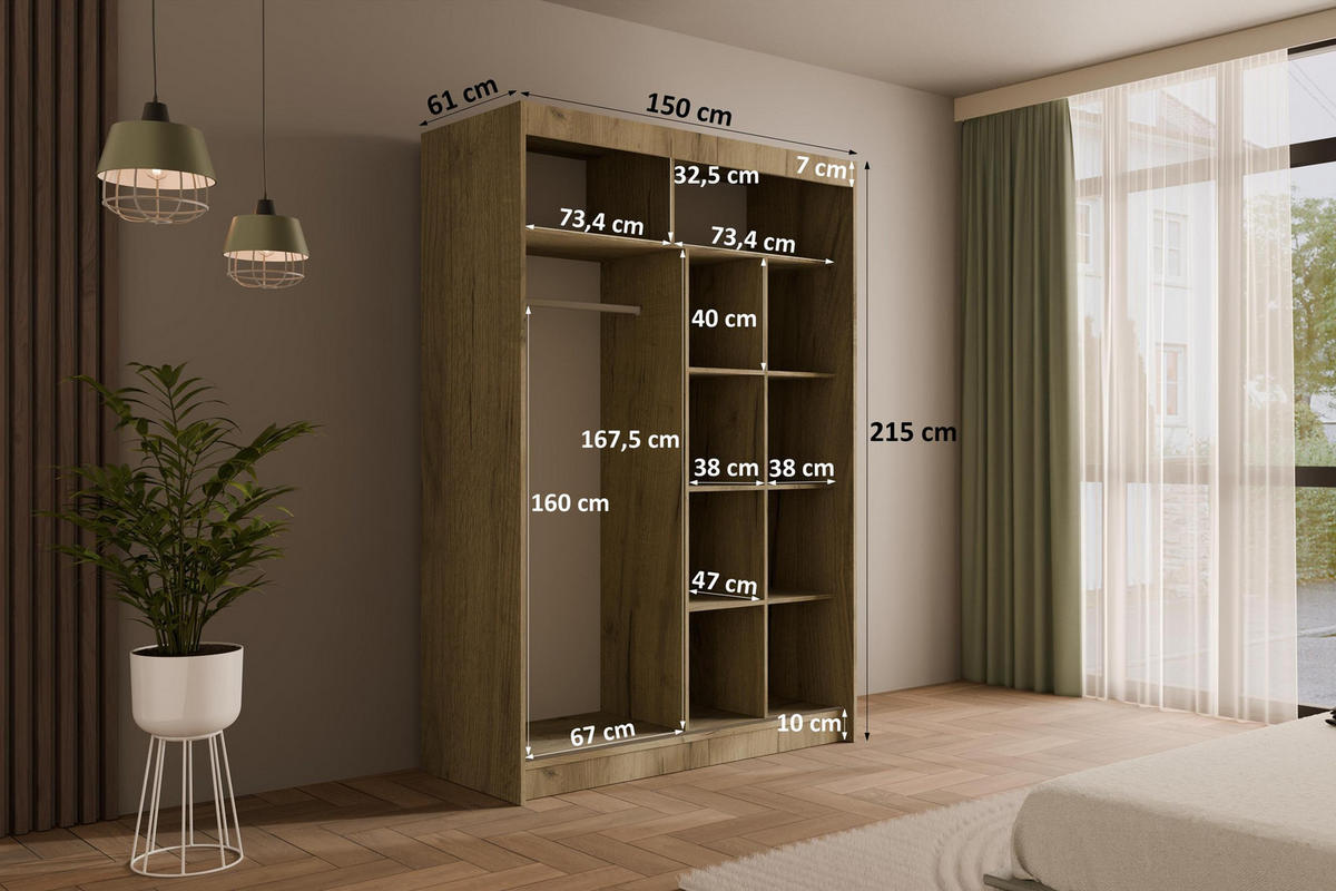 KLEIDERSCHRANK PAOKI - 150 cm - Braun - Braun, Holzwerkstoff (150/215/61cm) - ALTDECOR