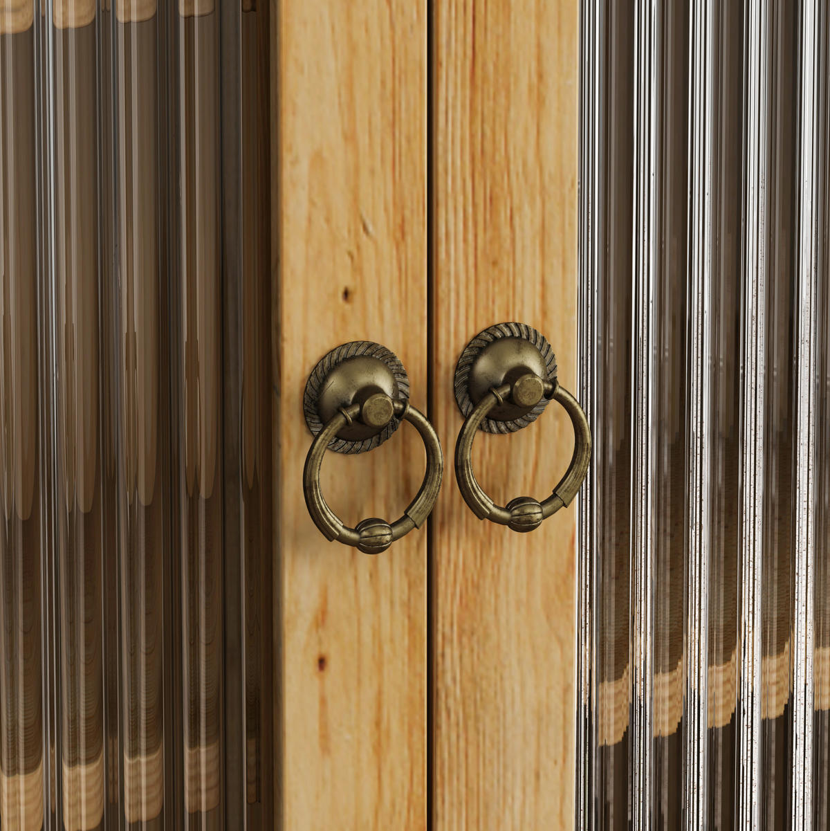 KÜCHENOBERSCHRANK 63x18x60 cm in Natural aus Glas, Massivholz mit Drei-Stufen-Stauraum & Wandmontage - Naturfarben, Holzwerkstoff (63/60/18cm) - Modfu