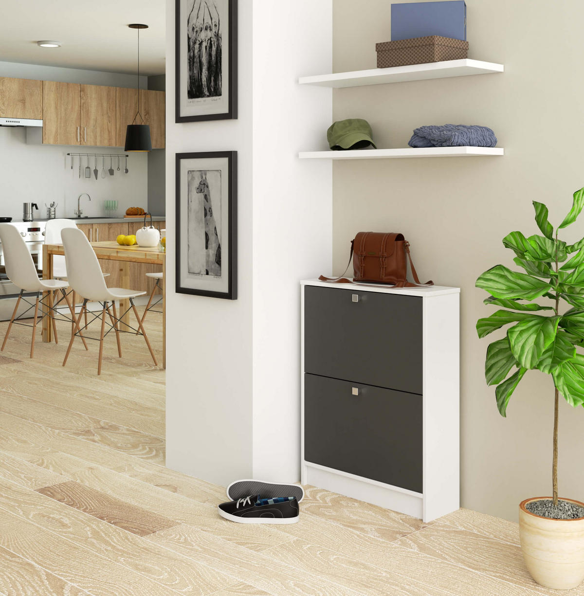 SCHUHSCHRANK Weiß, Grau 60x20x80 cm - Silberfarben/Graphitfarben, Holzwerkstoff/Metall (60/80/20cm) - Akord