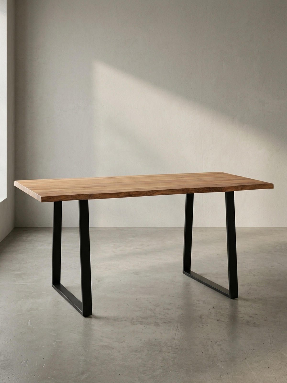 ESSTISCH Massivholz Baumkante Schwarz Metall Handgefertigt TARN, Goldbraun-Schwarz 120x60x76 cm - Schwarz/Braun, Holz (60/120/76cm) - KADIMA DESIGN