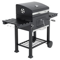 HOLZKOHLEGRILL aus Karbonstahl in Schwarz Tragbarer Outdoor BBQ 2 Seitentischen Temperaturbereich: 100-800°F 138cm B x 48.5cm T x 108cm H - Schwarz, Metall (138/108/48.5cm) - Livingandhome