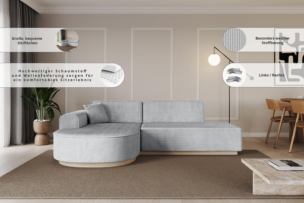 ECKSOFA Ottomane Links ARRIO-L1 - 243x171x83 cm Beige - Beige, Holzwerkstoff/Textil (243/171cm) - ALTDECOR