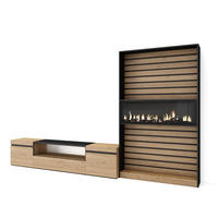 WOHNWAND Wohnzimmer, eiche, schwarz, Elektrokamin,, 310/35/186cm - Eichefarben/Beige, Holzwerkstoff (310/186/35cm) - Skraut Home