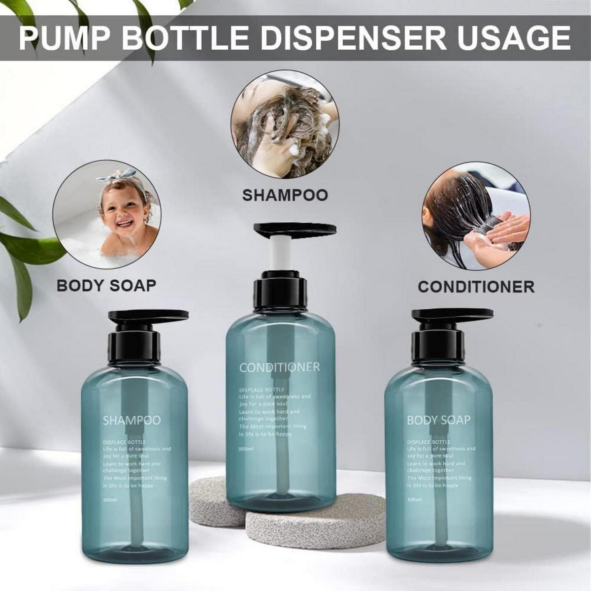 PUMPFLASCHEN-SET 3er-Pack 300ml Blau - Blau, Kunststoff (5/5/10cm)