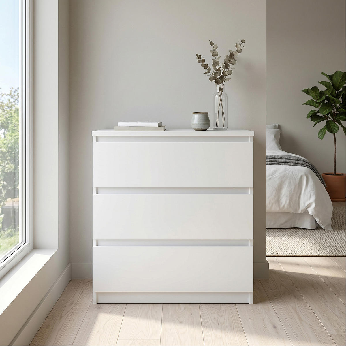 KOMMODE NUDO 70/78,5/39cm mit 3 Schubladen Türen Weiß - Weiß, Holzwerkstoff (70/78.5/39cm) - MASSENO