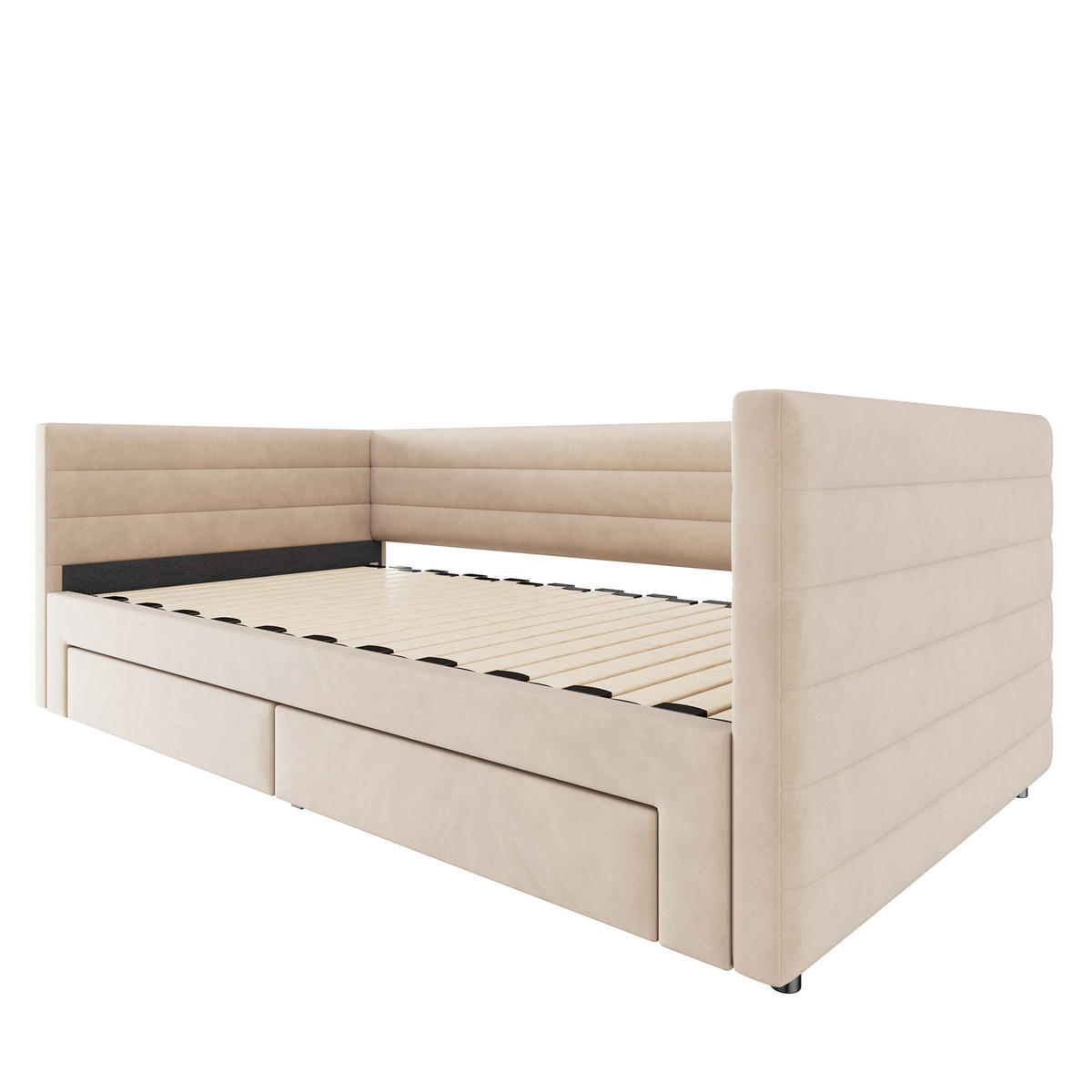 POLSTERBETT 90/190 cm Beige Ausziehbett mit Stauraum und Lattenrost - Beige, Textil (90/190cm) - OKWISH