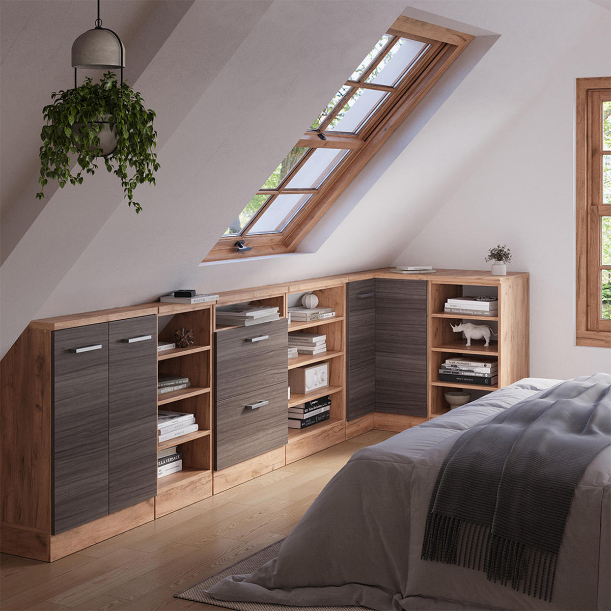 DACHSCHRÄGENSCHRANK ECKSCHRANK Rion Edelgrau/Goldkraft Eiche 75.6 x 81.6 cm mit 1 Tür - Honigeiche/Grau, Holzwerkstoff (75.6/81.6/75.6cm) - Vicco