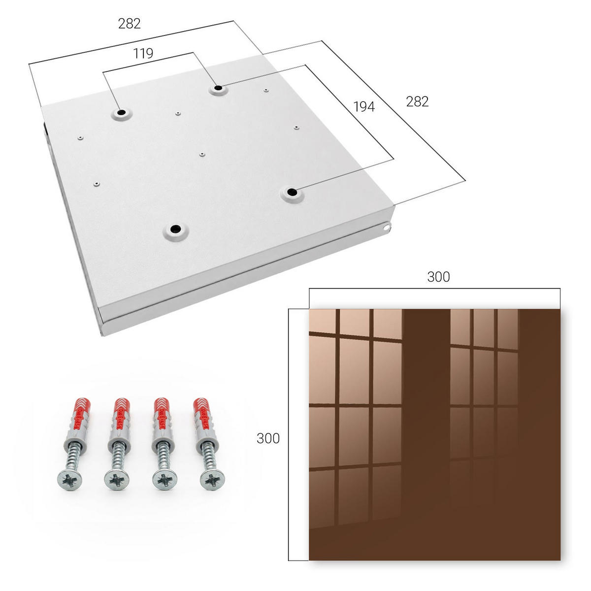 SCHLÜSSELBOX Weiß 30x30 cm – Türöffnung nach rechts - Kastanienbraun - Braun, Metall (30/30/5cm) - TULUP