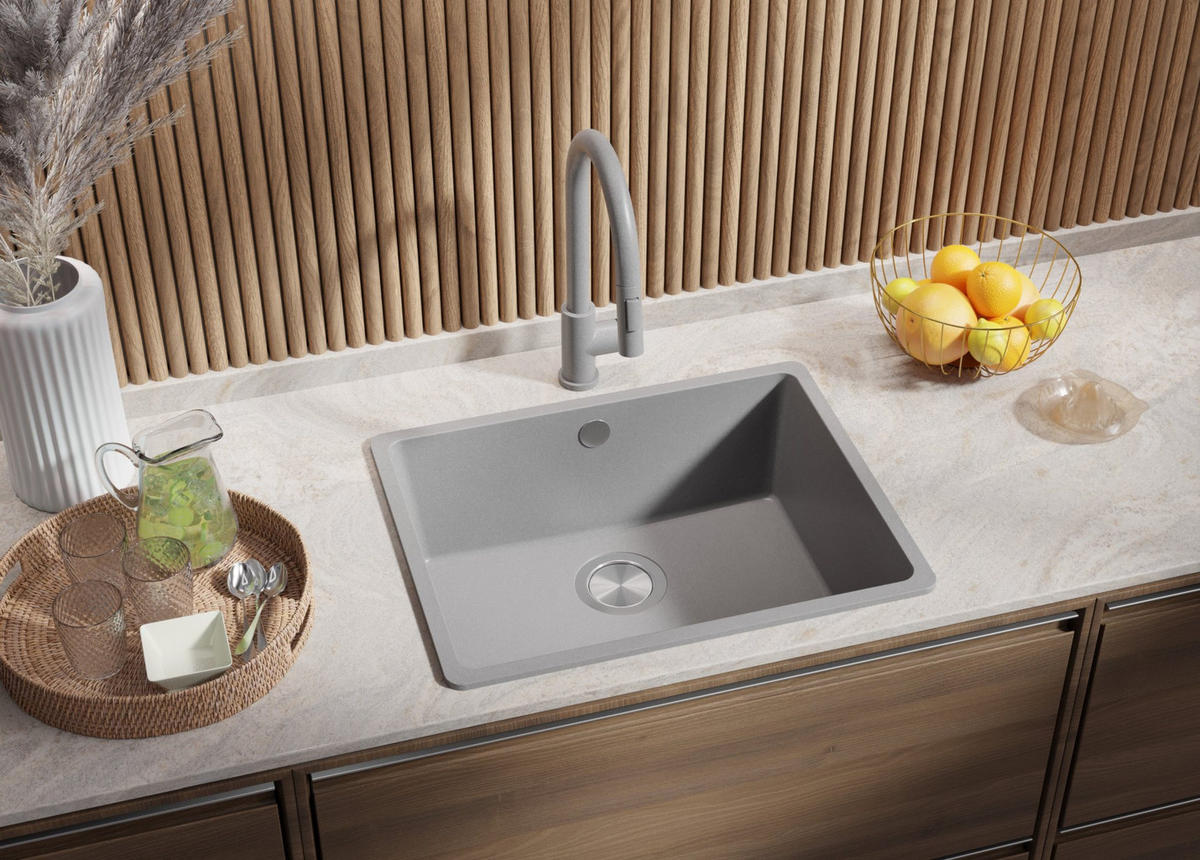 SPÜLBECKEN Venedig Slim Easy, 2-er set Grau 56/44 cm 1 Becken + Ablauf-Set ab 60er Unterschrank - Grau, Kunststoff (56/20/44cm) - Primagran