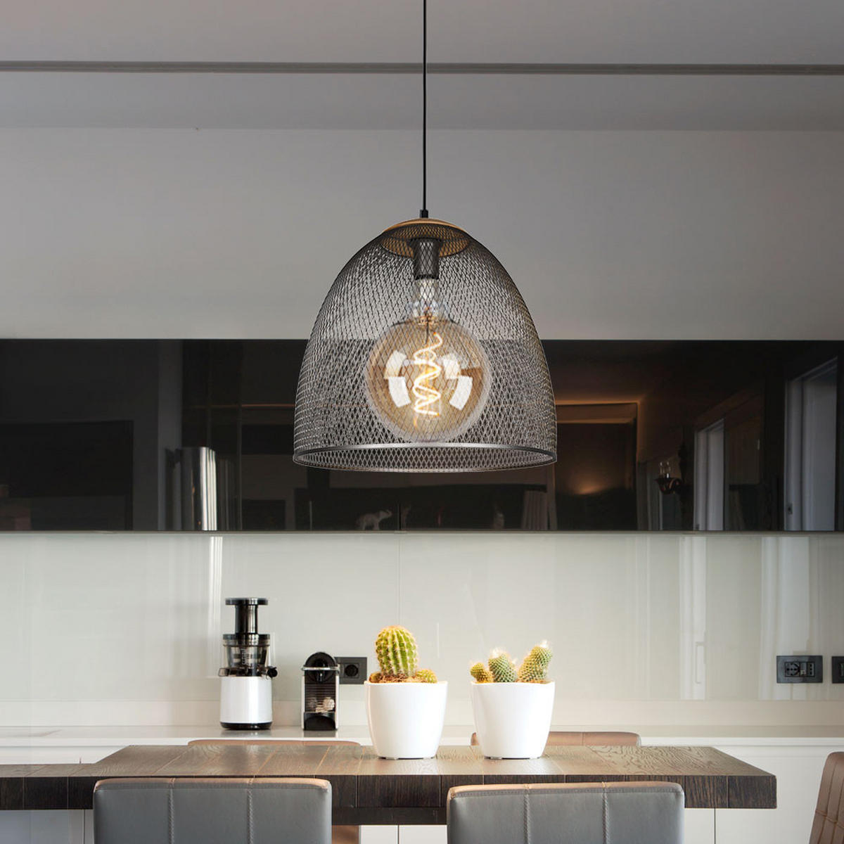 PENDELLEUCHTE Metall Schwarz matt - Schwarz, Holz (40/40/150cm)