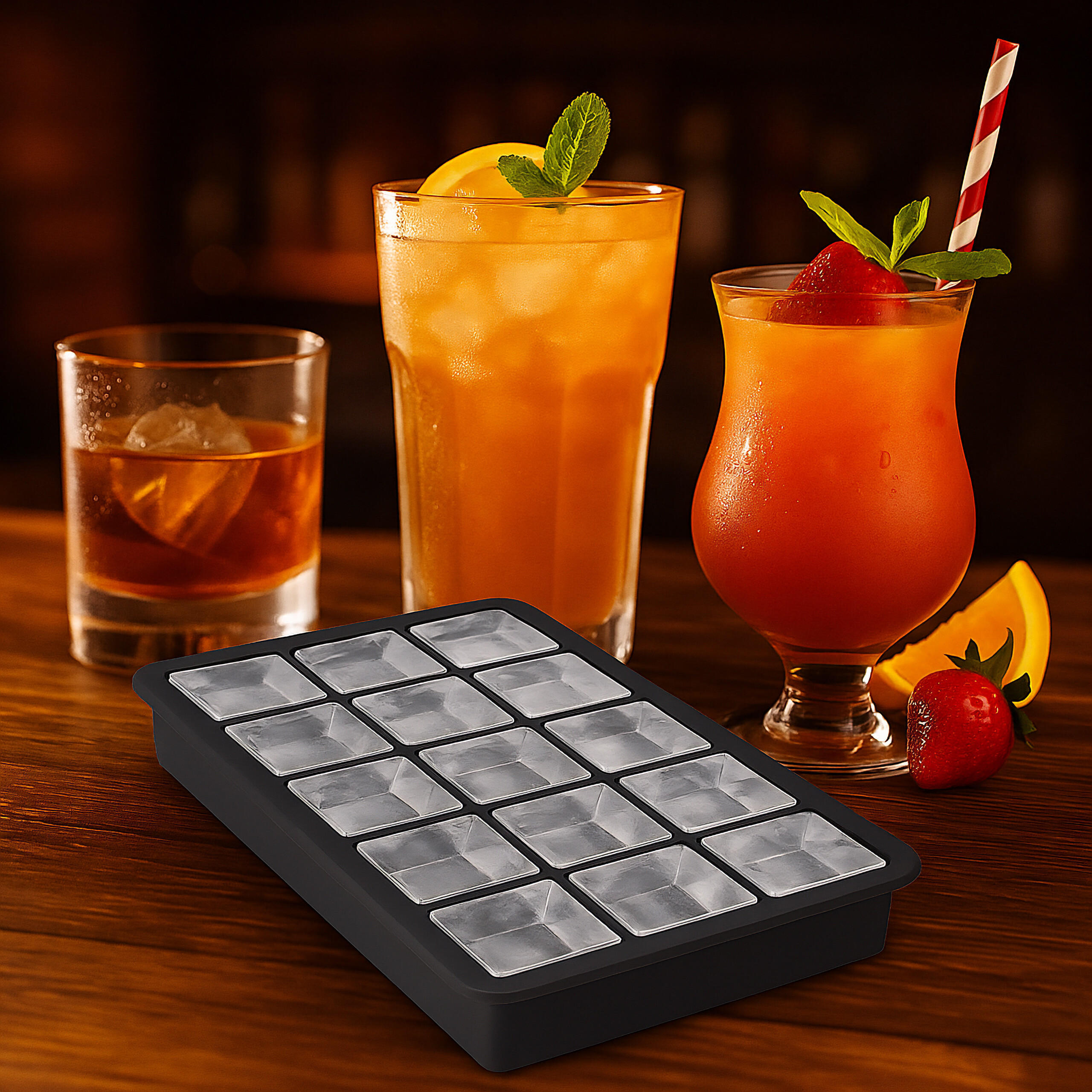 EISWÜRFELFORM - Schwarz, Kunststoff (19.5/3.7/12.5cm) - Relaxdays