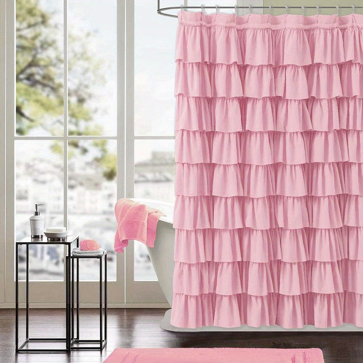 DUSCHVORHANG Rosa Polyester modern rustikal 180 x 180 cm Dekor Badezimmer - Pink, Textil (180/180cm) - MCBOSON