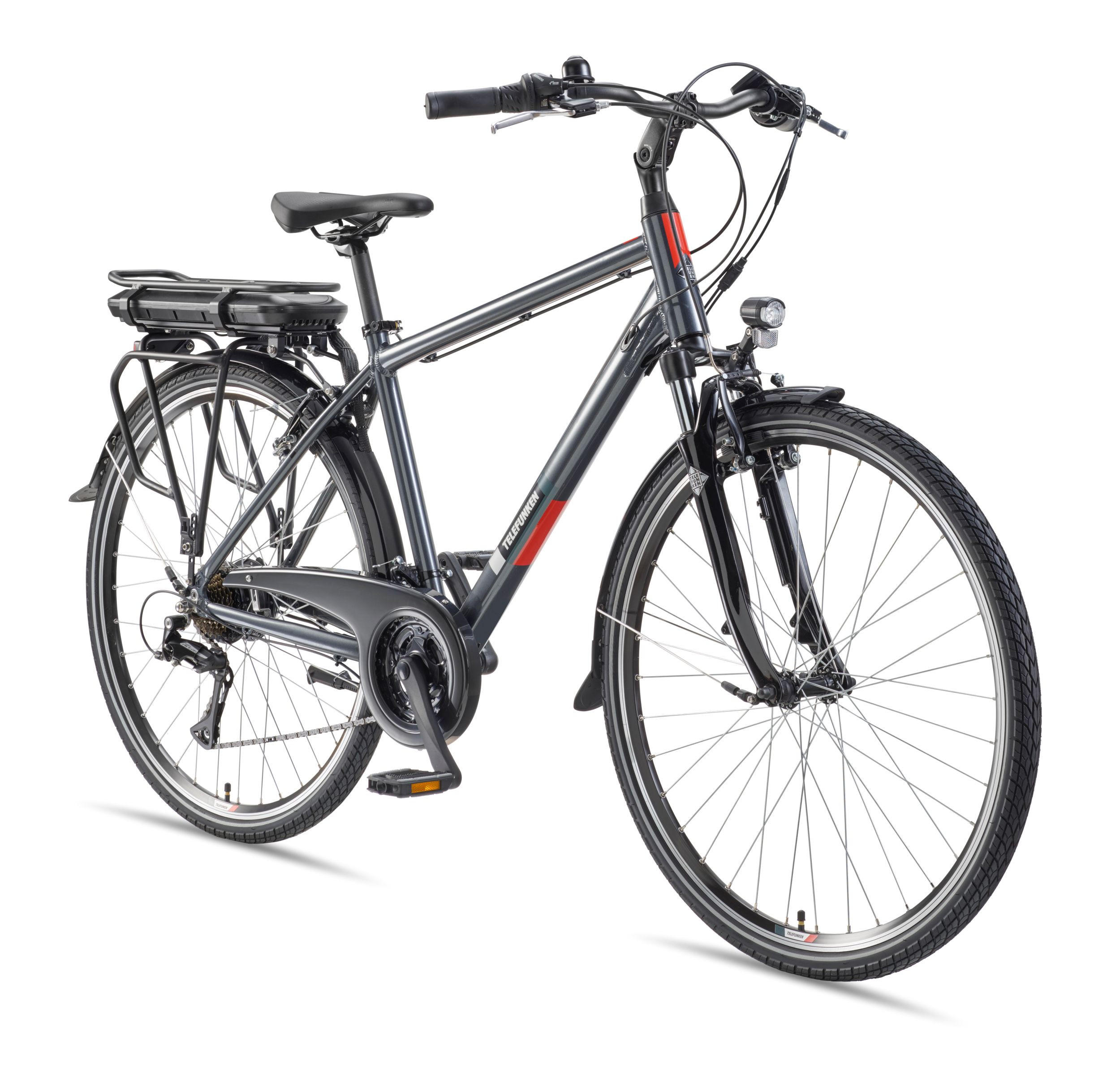 E-BIKE XT485 Trekking Elektrofahrrad 21-Gang Shimano Kettenschaltung, Pedelec, 14,5Ah, 37V Akku - Anthrazit, Metall (112cm) - Telefunken