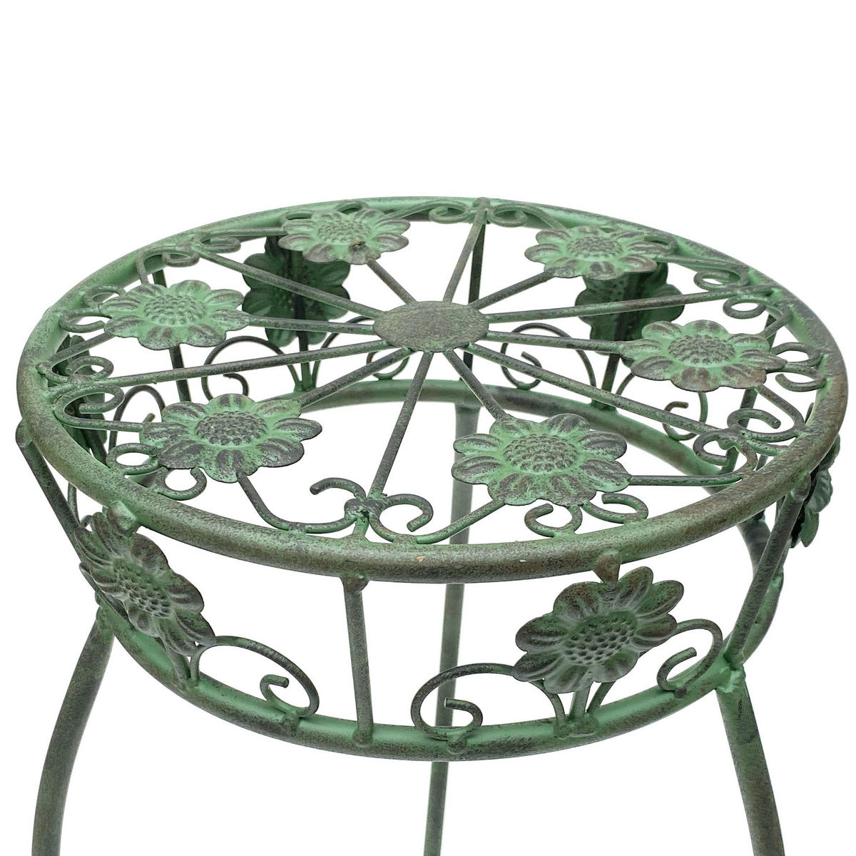 BLUMENHOCKER rund Metall Grün antik 30/30/60 cm - Grün, Metall (30/60/30cm) - DanDiBo