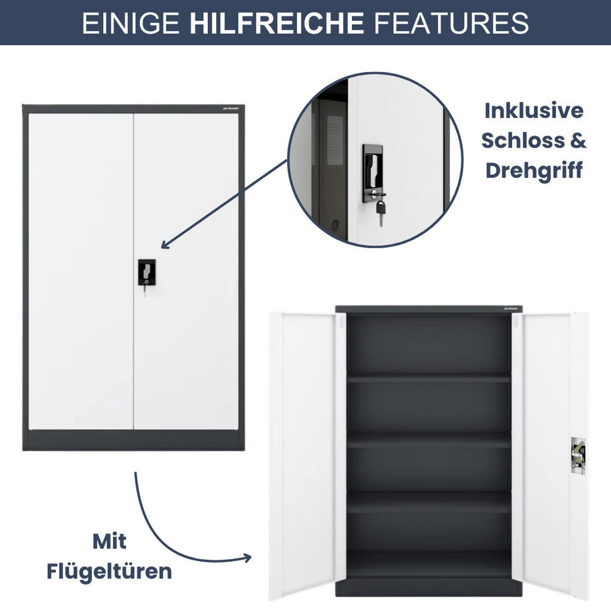 AKTENSCHRANK abschließbar KADO mit Flügeltüren 140x90x40cm Anthrazit-Weiß - Anthrazit, Metall (90/140/40cm) - DELUKE