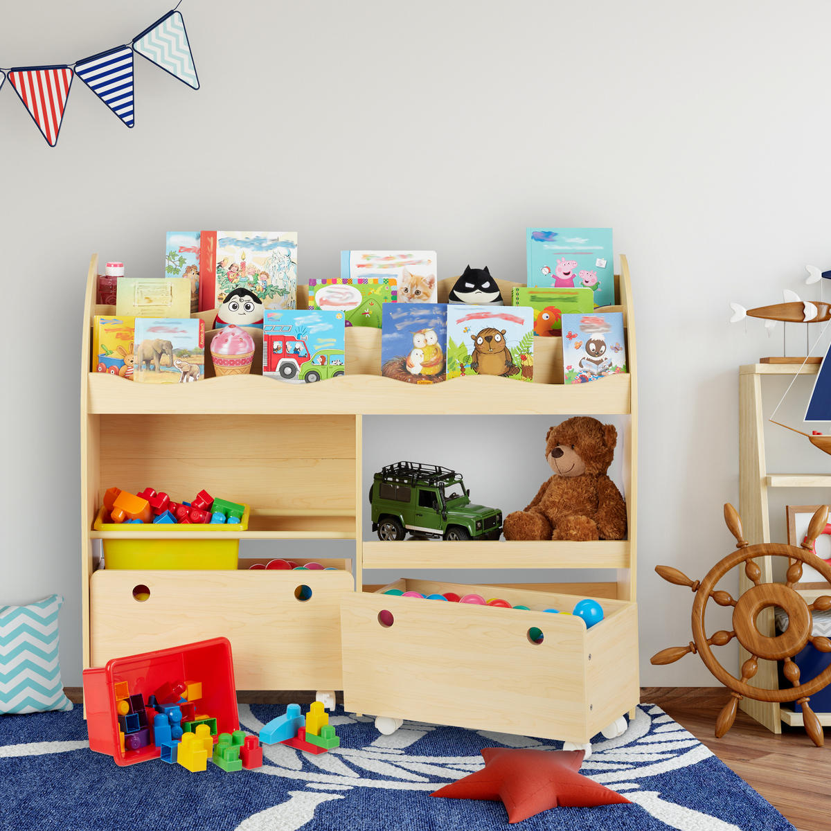 KINDERREGAL Spielzeug - Hellbraun, Holzwerkstoff/Kunststoff (108/88/29cm) - Relaxdays