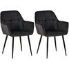 ARMLEHNENSTUHL 2er Set Samt schwarz - Schwarz, Textil/Metall (56.5/84/61cm) - CLP