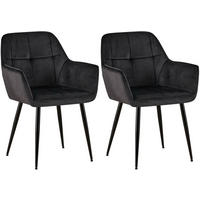 ARMLEHNENSTUHL 2er Set Samt schwarz - Schwarz, Textil/Metall (56.5/84/61cm) - CLP