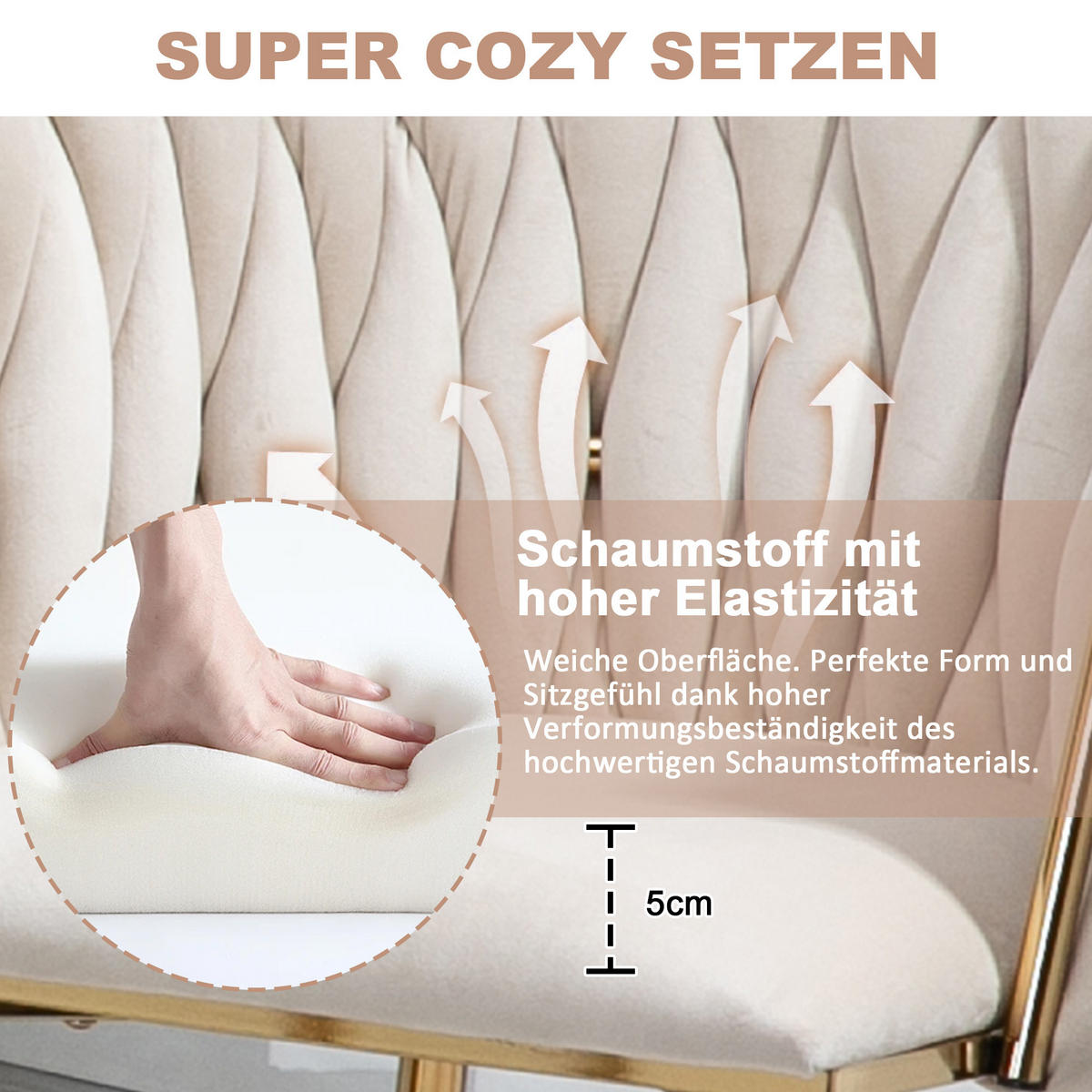 ESSZIMMERSTUHL 2er-Set aus Samt mit Goldbeinen - Creme, Textil (55.5/74/41cm)