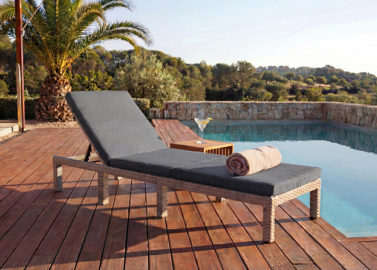 POLY-RATTAN SONNENLIEGE BASIC Grau, Grau - Grau, Kunststoff (60/71/198cm) - MCW