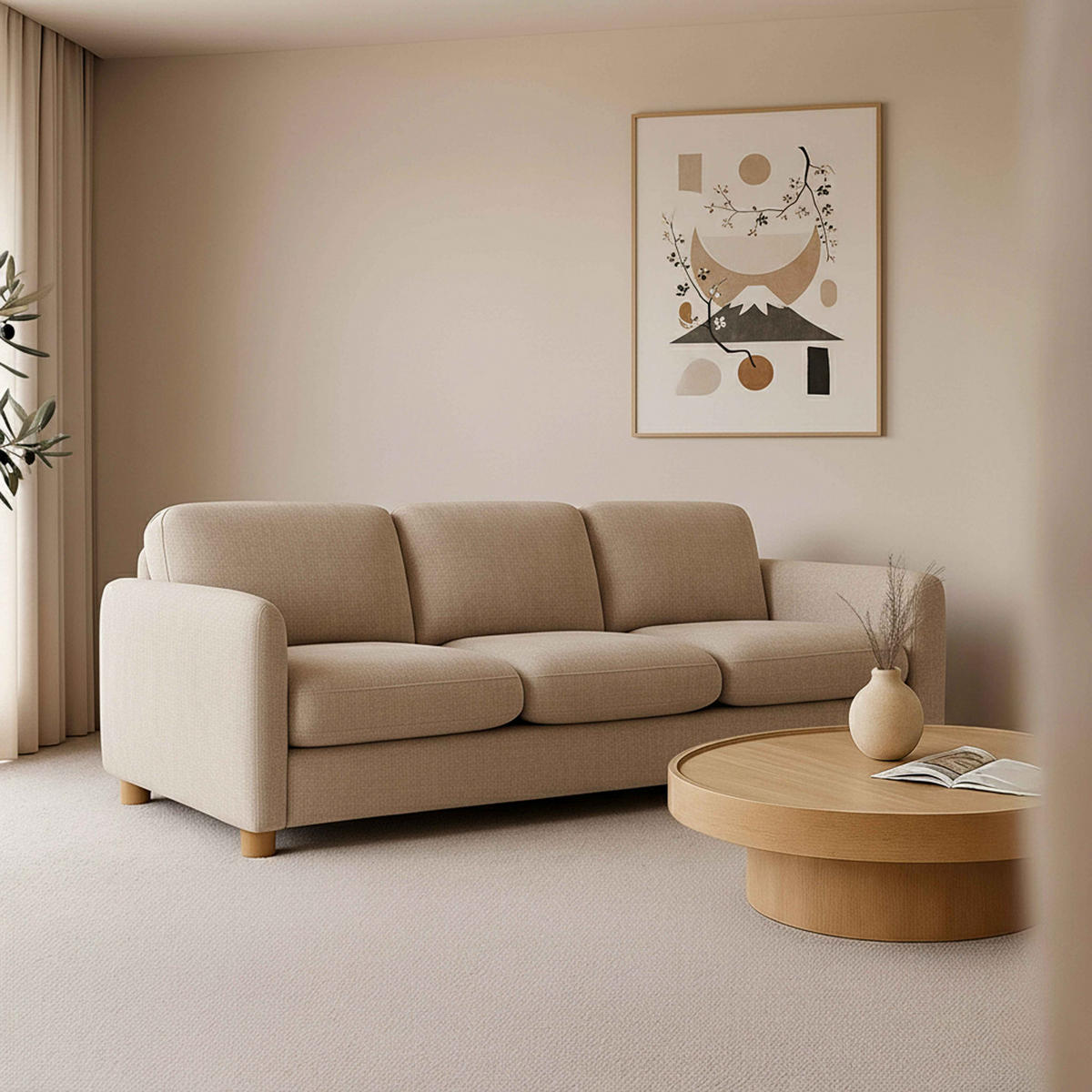 SOFA 3-Sitzer, Beige - Beige, Textil (101/88/231cm) - Oviala