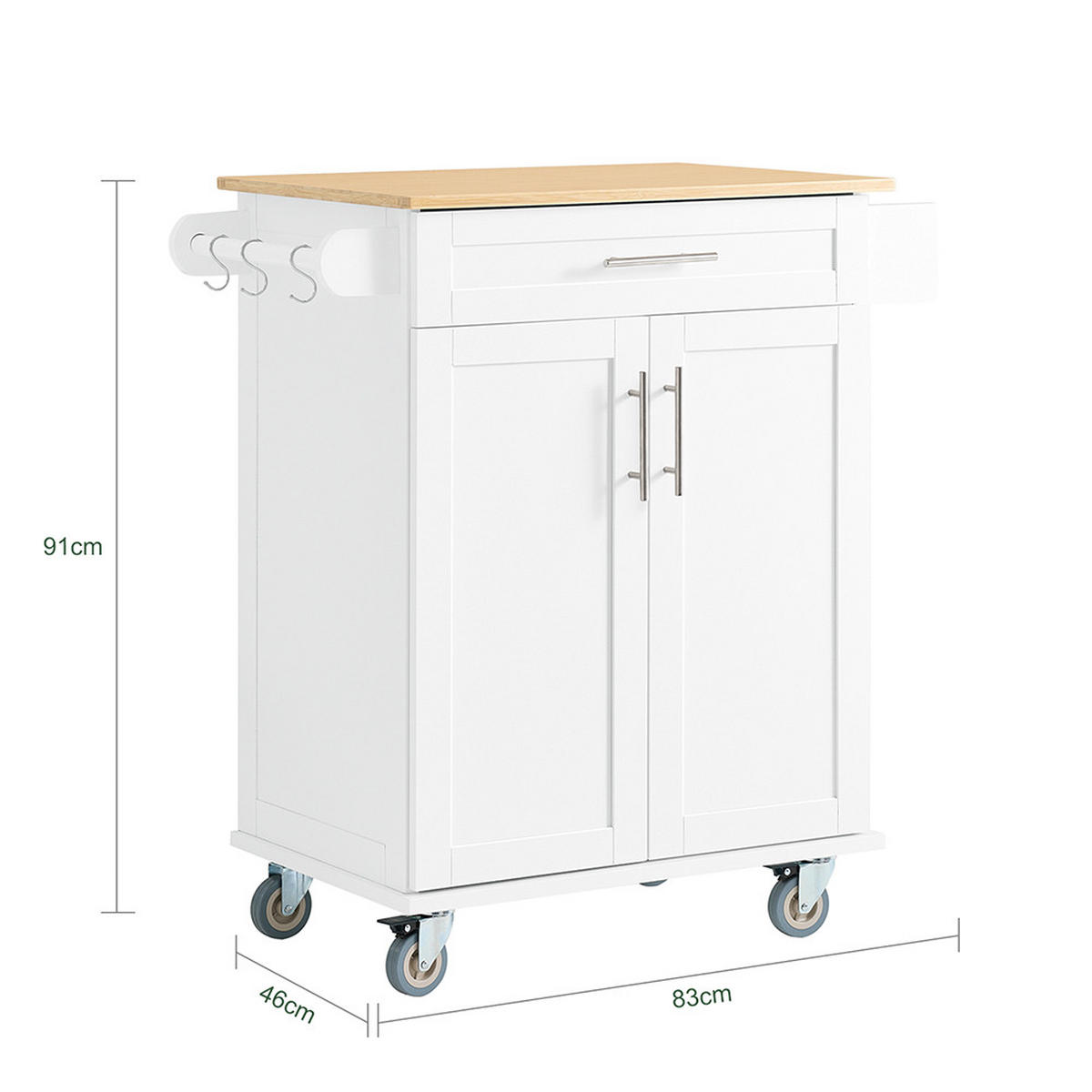 KÜCHENWAGEN mit einer Schublade Weiß 83x46x91cm Modern - Weiß, Holzwerkstoff (46/91/83cm) - SoBuy