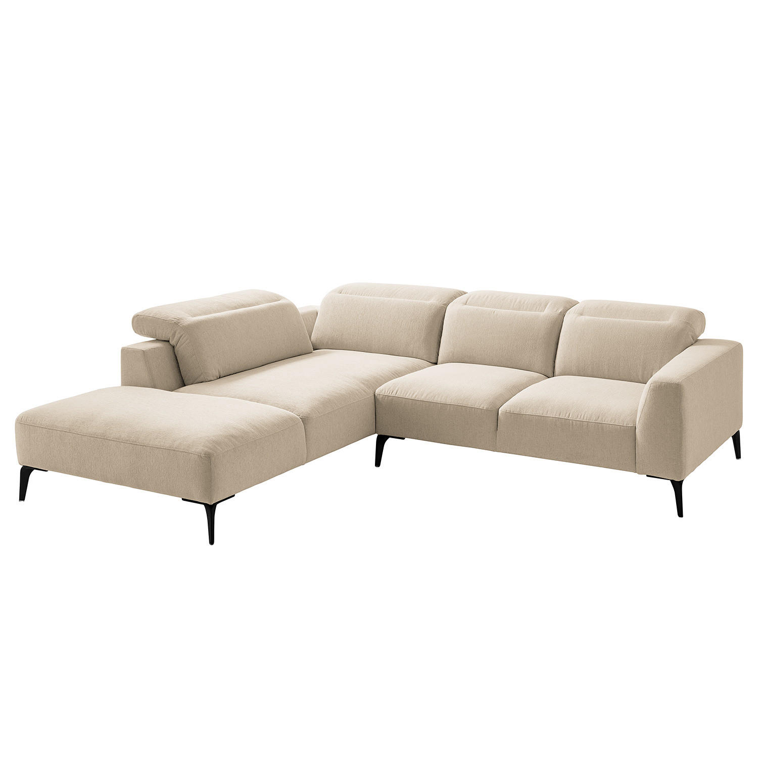 ECKSOFA mit Ottomane - Beige/Schwarz, Textil/Metall (263/238cm) - home24