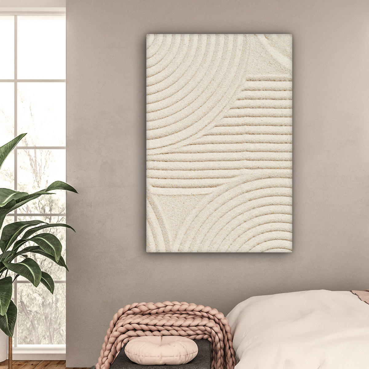 LEINWANDBILD Muster - Abstrakt - Weiß 90x140 cm - Beige, Textil (90/140cm) - MuchoWow