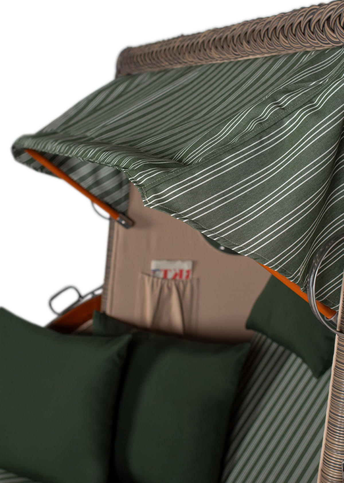 STRANDKORB Komplettset: Ammersee Grande XL Mahagoni Bullauge - PE grau - Modell 504 - Grau/Grün, Holz/Kunststoff (142/165/95cm) - bene living