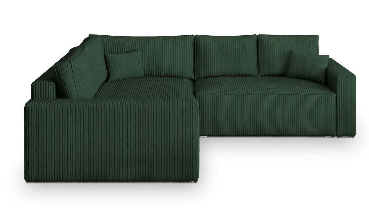 ECKSOFA ERONIS L-S Grün Kordstoff mit Schlaffunktion - Grün, Holz (265/194cm) - MASSENO