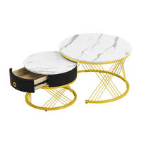 COUCHTISCH 2er-Set mit Schubladen Marmoroptik Golddekor zusammensetzbar - Weiß, Holzwerkstoff/Kunststoff (70/70/45cm) - EVRYAE