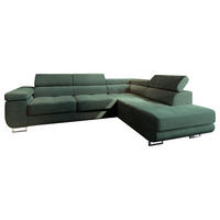 ECKSOFA APIRO R-S Grün Kordstoff mit Schlaffunktion - Silberfarben/Grün, Holz/Textil (276/202cm) - MASSENO