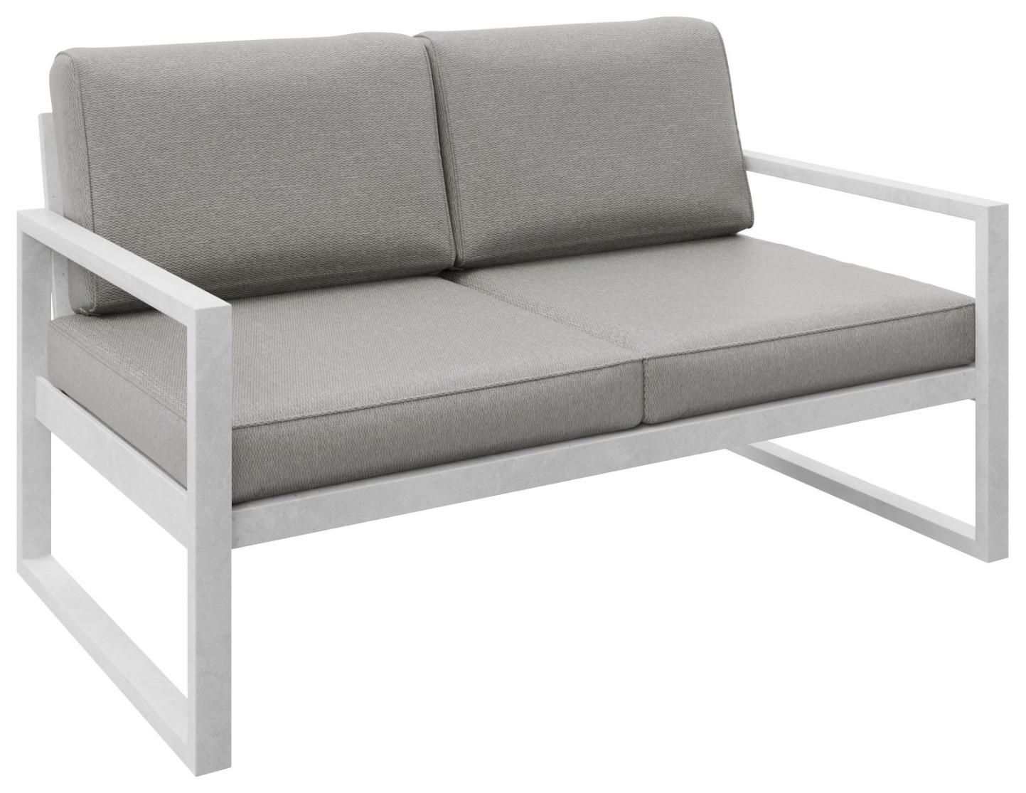 GARTENBANK Bellano Outdoor 2-Sitzer Polster-Loungebank, Stahlgestell Weiß, Taupe 76/146/80 cm - Beige, Textil (146/86/80cm) - WFL GROUP