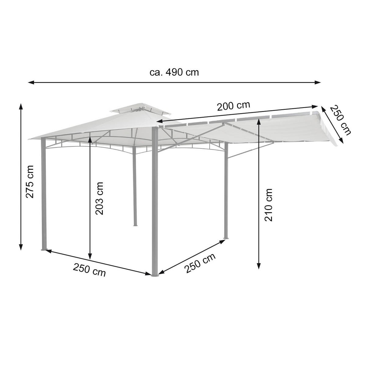 PERGOLA 275x490x250cm Creme-Beige bewegliche Seitenwand - Creme, Metall (490/275/250cm) - BERLINLODGE