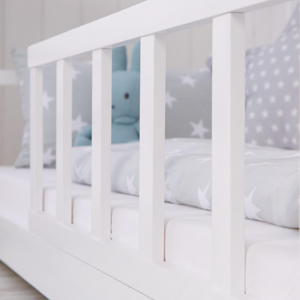 HAUSBETT 90/200 cm in Weiß mit Lattenrost Rausfallschutz - Weiß, Holz (90/200cm) - Homestyle4u