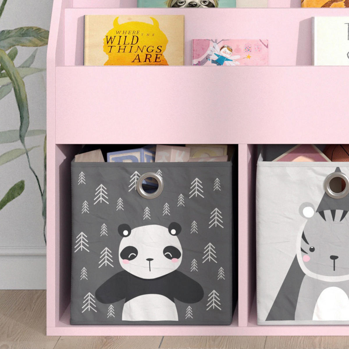 KINDERREGAL Luigi Rosa 72 x 79 cm mit 2 Faltboxen (Panda, Tiger) - Pink, Holzwerkstoff (72/79/30.7cm) - Vicco