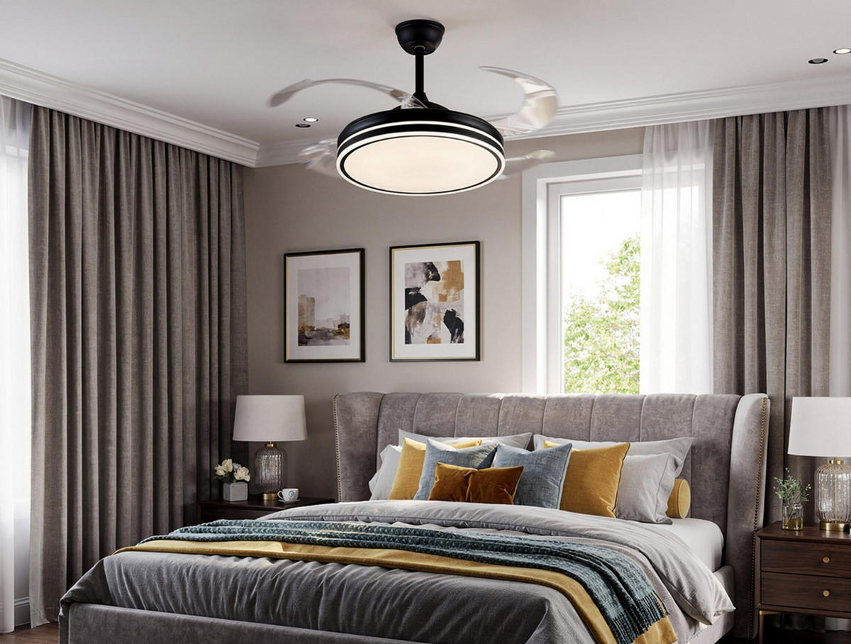 LED-DECKENLAMPE Negro mit integriertem Ventilator 60 W - Schwarz, Kunststoff (45/107/107cm) - Purline