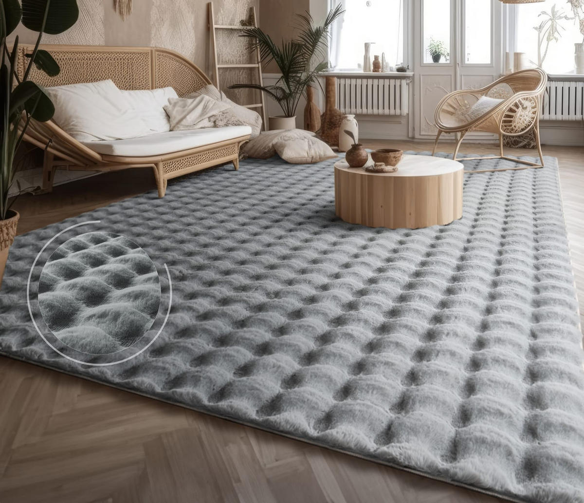 HOCHFLORTEPPICH Rauten Grau 200 x 280 cm - Grau, Kunststoff (200/280cm) - TT Home