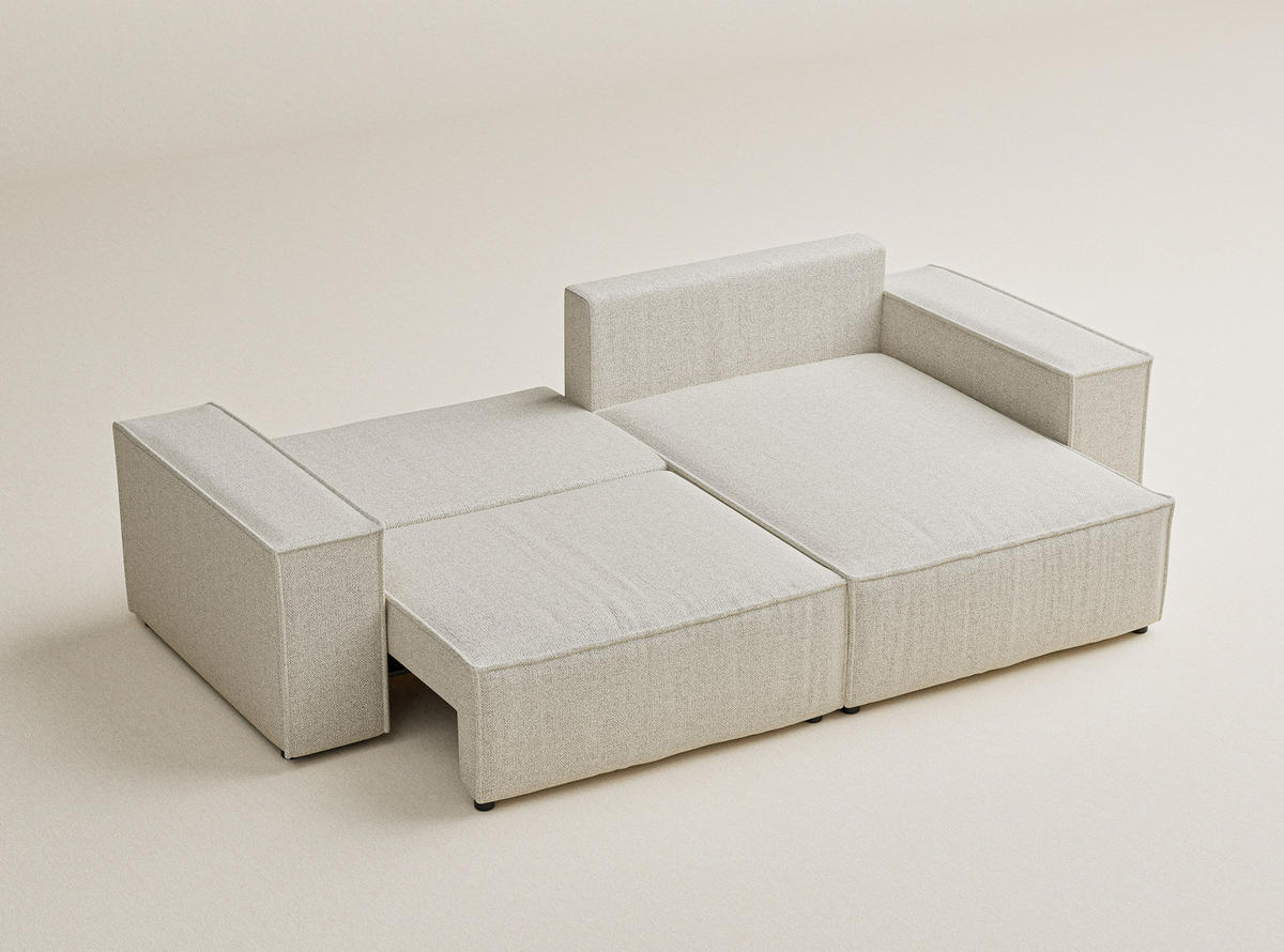 ECKSOFA MIT SCHLAFFUNKTION Zaya Creme Webstoff - Creme/Schwarz, Holz/Holzwerkstoff (255/148cm) - Maison de Reve