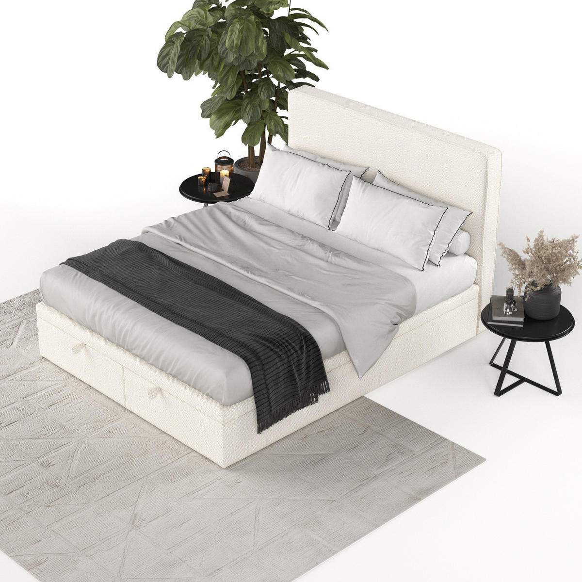 POLSTERBETT Hush mit Stauraum 120/200 cm Creme im Alta Stoff - Creme/Schwarz, Holz/Holzwerkstoff (120/200cm) - AltaBeds
