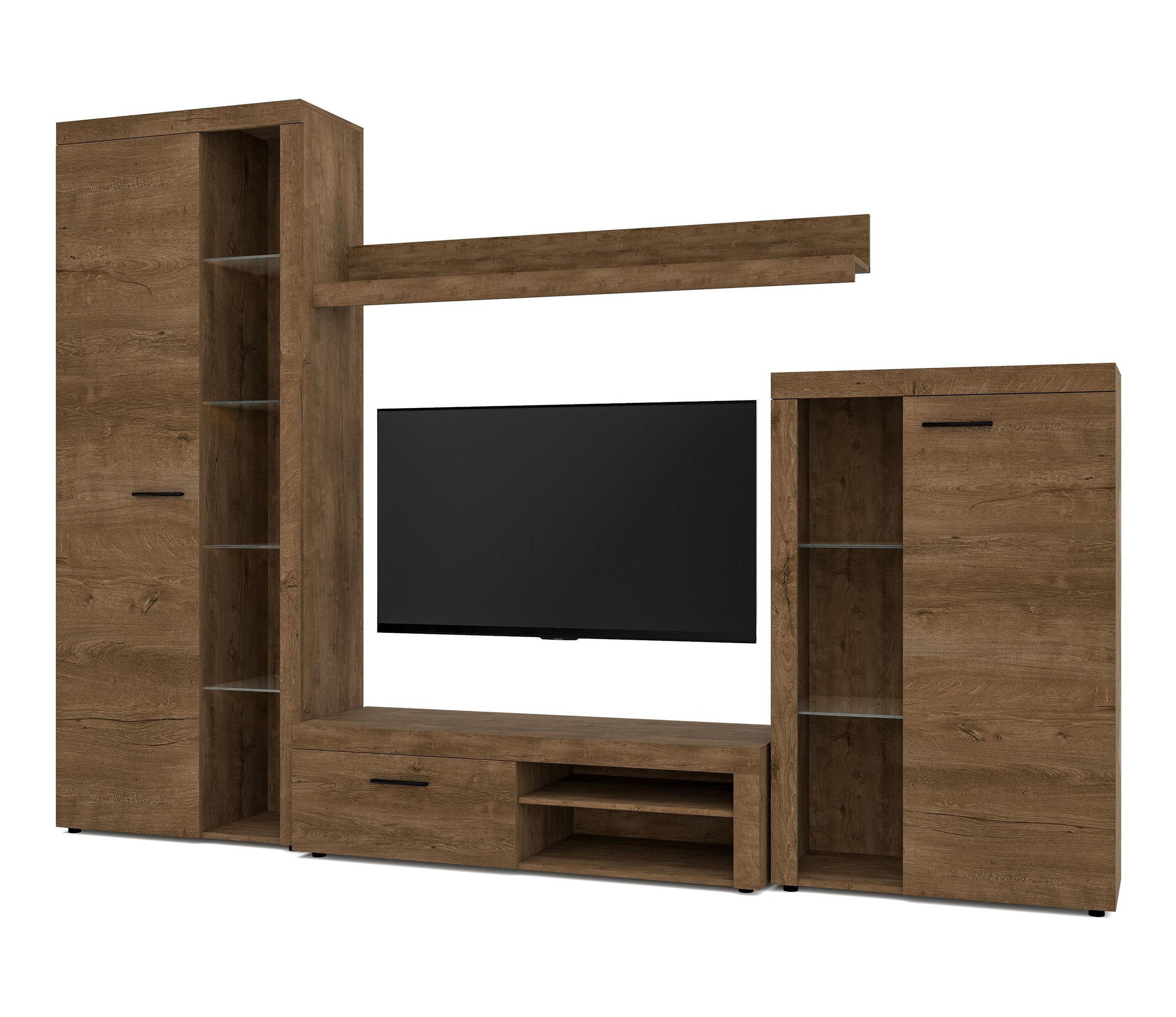 WOHNWAND Spacoro Eiche, Lefkas 270/190/41 cm Wohnwand Modern ohne LED - Braun, Holzwerkstoff/Kunststoff (270/190/41cm) - AX Living