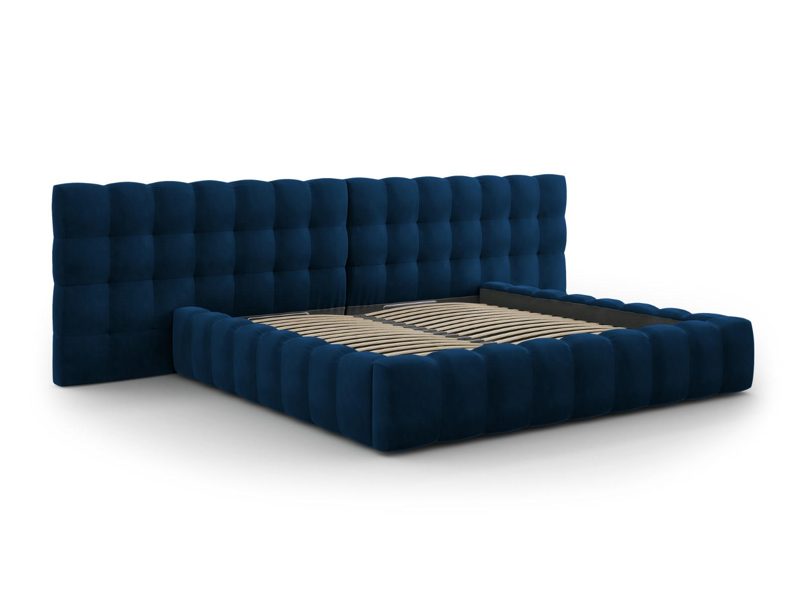 BETT mit Bettkasten und Doppelkopfteil Mamaia aus Samt königsblau 200x200cm - Blau, Textil (200/200cm) - Micadoni