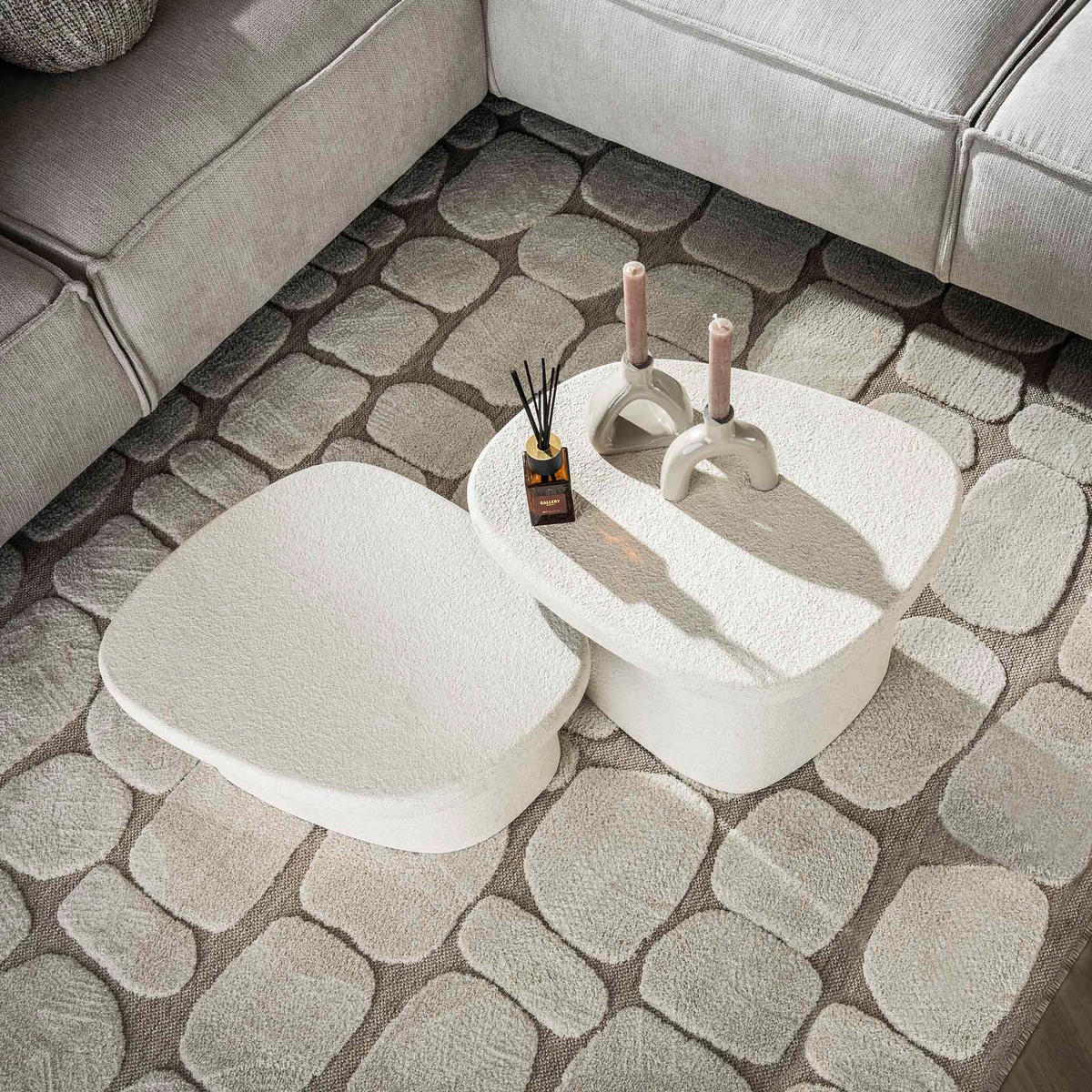 COUCHTISCH Stone White 44/57/40 cm 2er-Set - Weiß, Stein (44/57/40cm) - Hoyz Collection