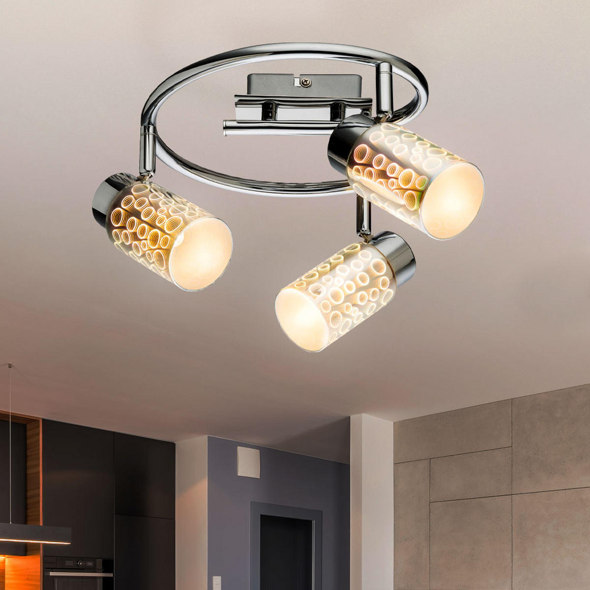 LED DECKENLEUCHTE OKU Silber 3D Effekt - Silberfarben, Glas (25/25/15cm) - Globo Lighting